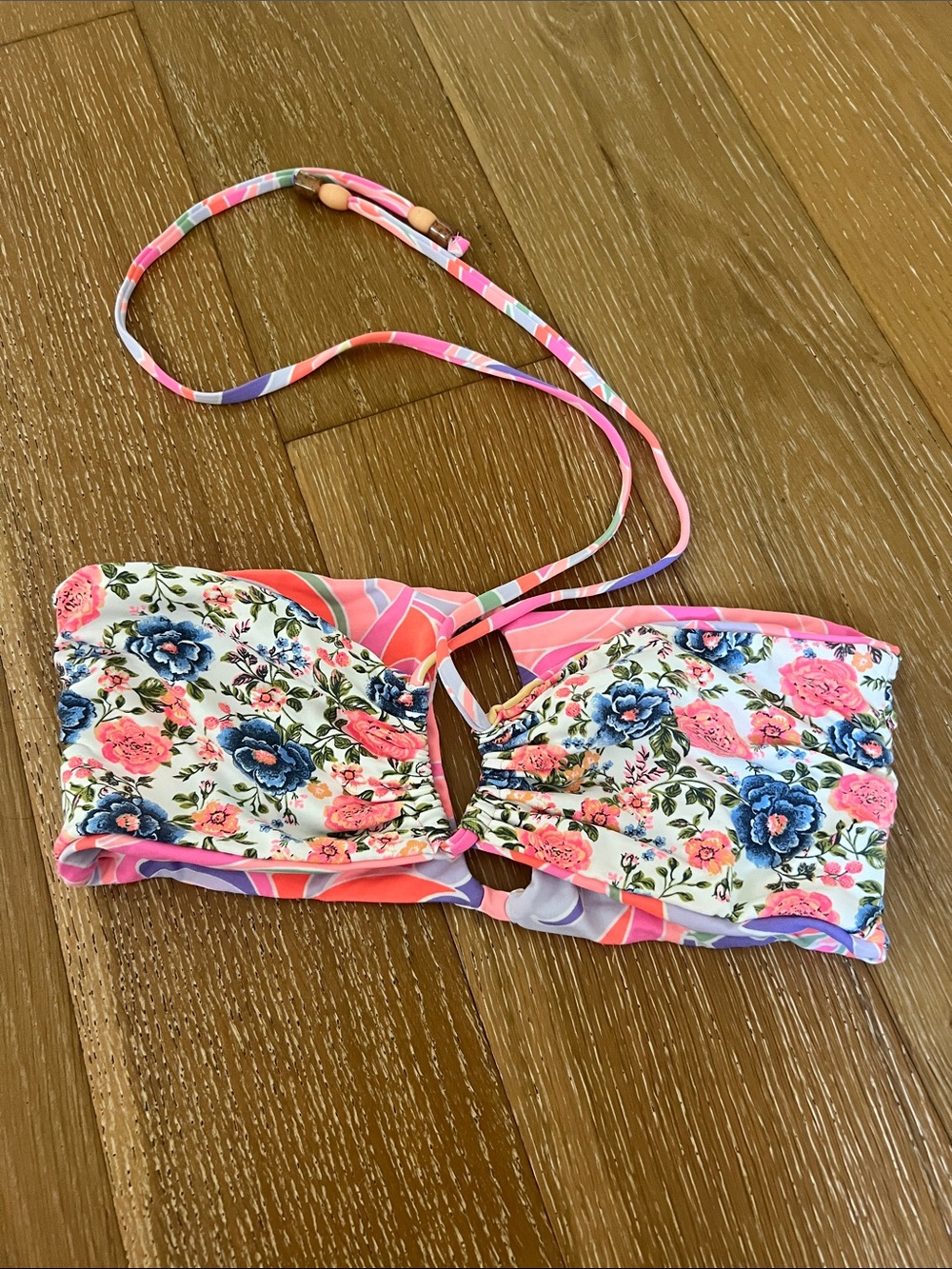 Floral Bandeau Bikini Top in Pink & Blue